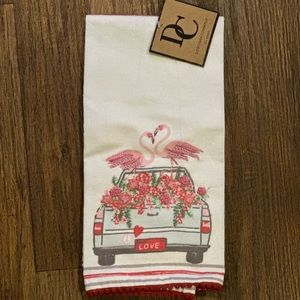 NWT 2 Piece Deborah Connolly Embroidered Flamingo Tea Towel Set